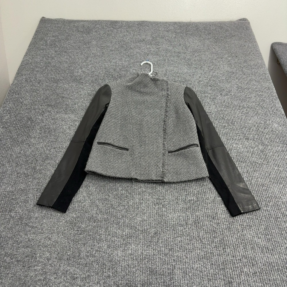 Vince Jacket Womens XS Gray Wool Lamb Leather Sleeve Asymmetric Raw Edge Moto